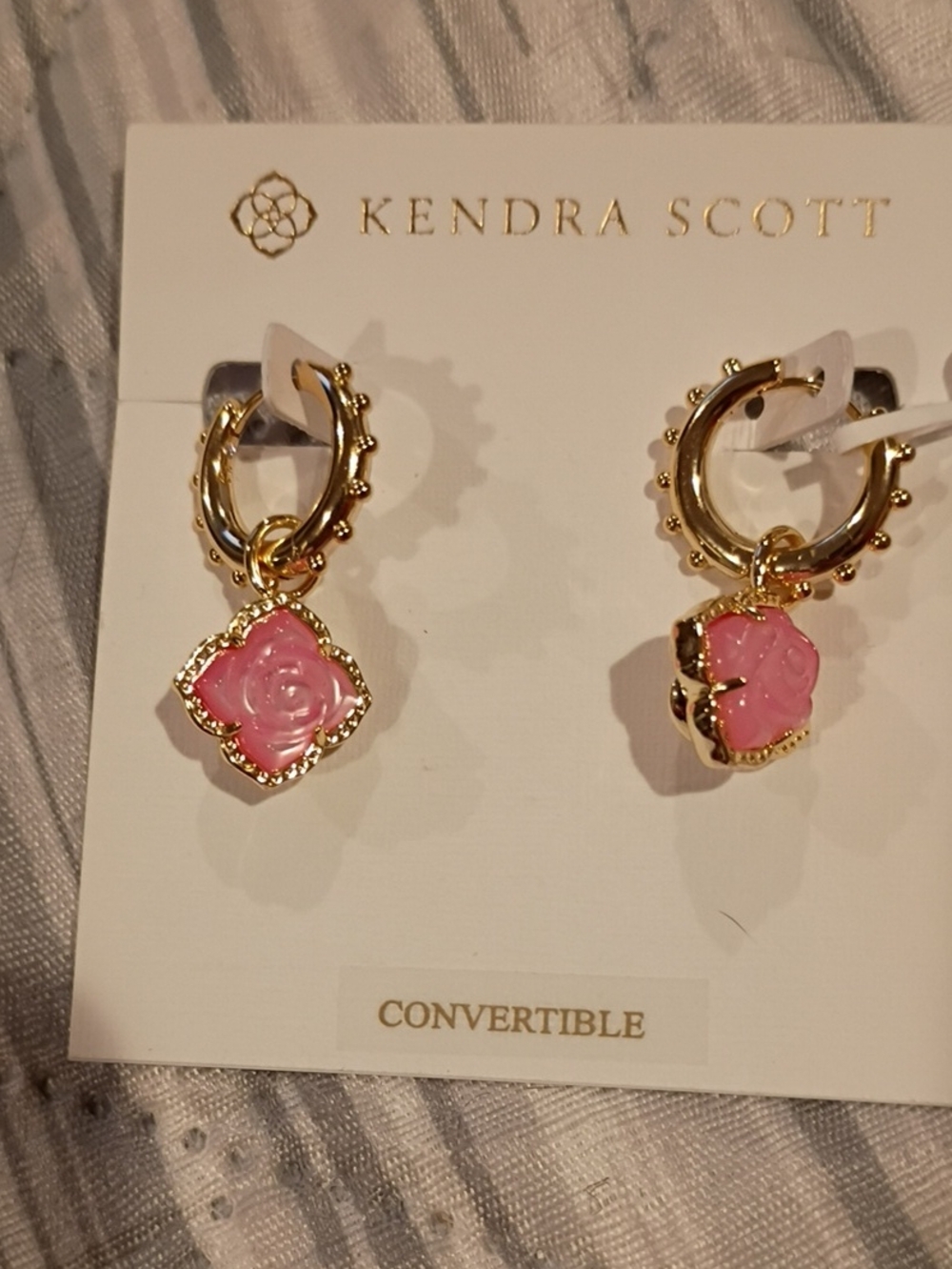 Kendra Scott Gold Hoop Earrings with Pink Rose Charms